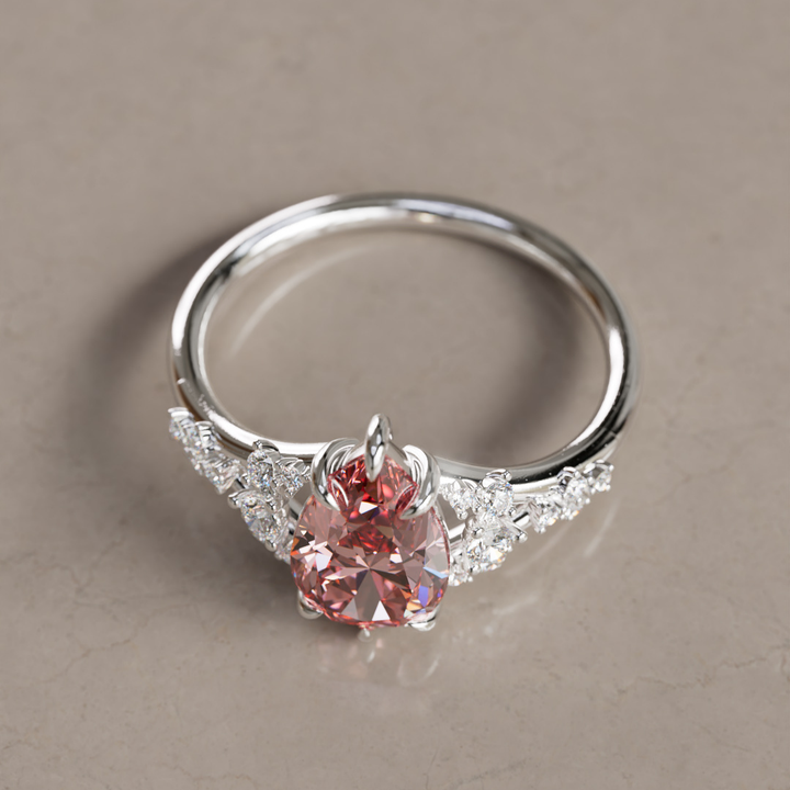 Unique Nature Pear Pink Lab Created Diamond Engagement Ring By Valley Rose