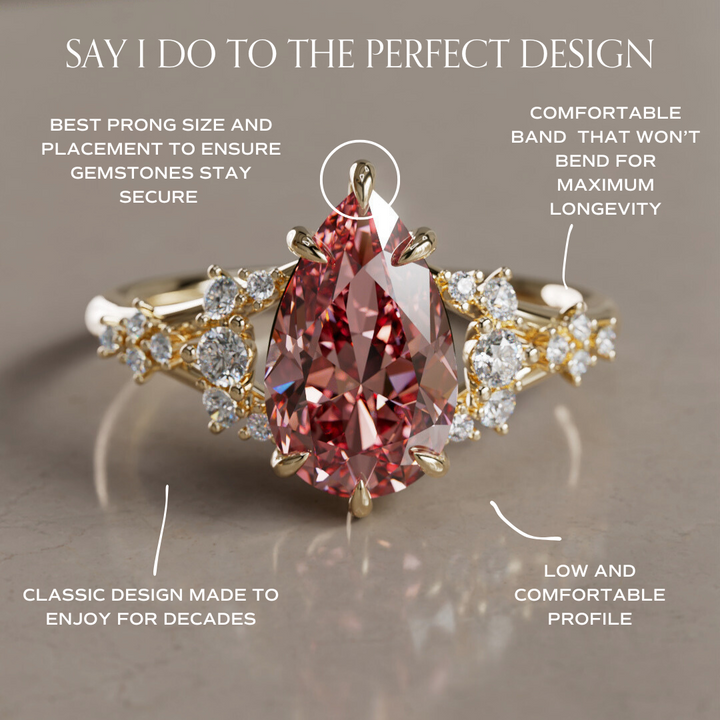 Unique Nature Pear Pink Lab Created Diamond Engagement Ring By Valley Rose