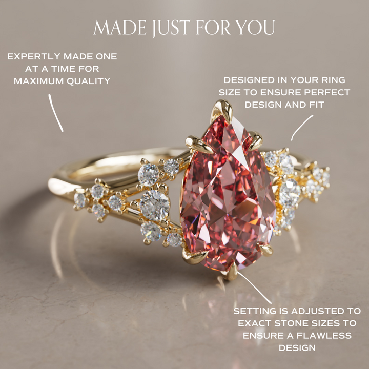 Unique Nature Pear Pink Lab Created Diamond Engagement Ring By Valley Rose