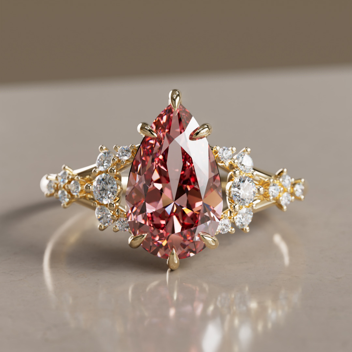 Unique Nature Pear Pink Lab Created Diamond Engagement Ring By Valley Rose