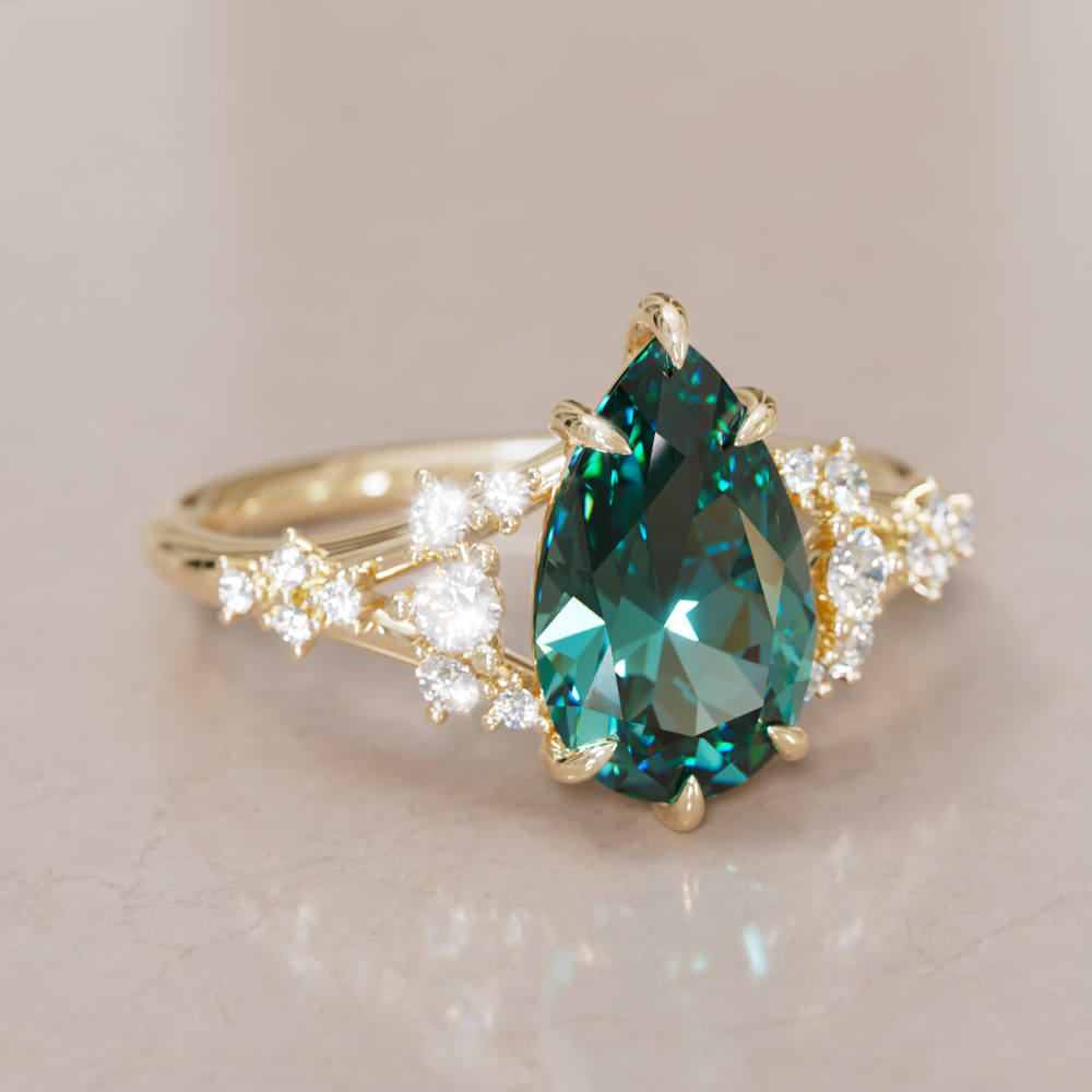 Unique Nature Pear Teal Sapphire Engagement Ring Lab Diamonds By Valley Rose