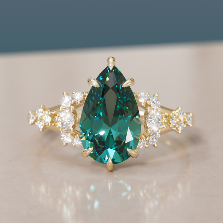 Unique Nature Pear Teal Sapphire Engagement Ring Lab Diamonds By Valley Rose