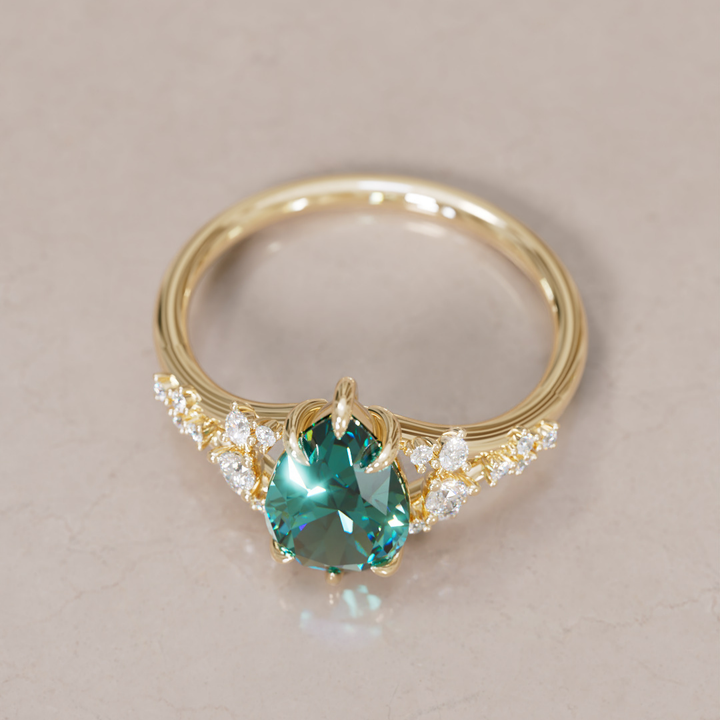 Unique Nature Pear Teal Sapphire Engagement Ring Lab Diamonds By Valley Rose