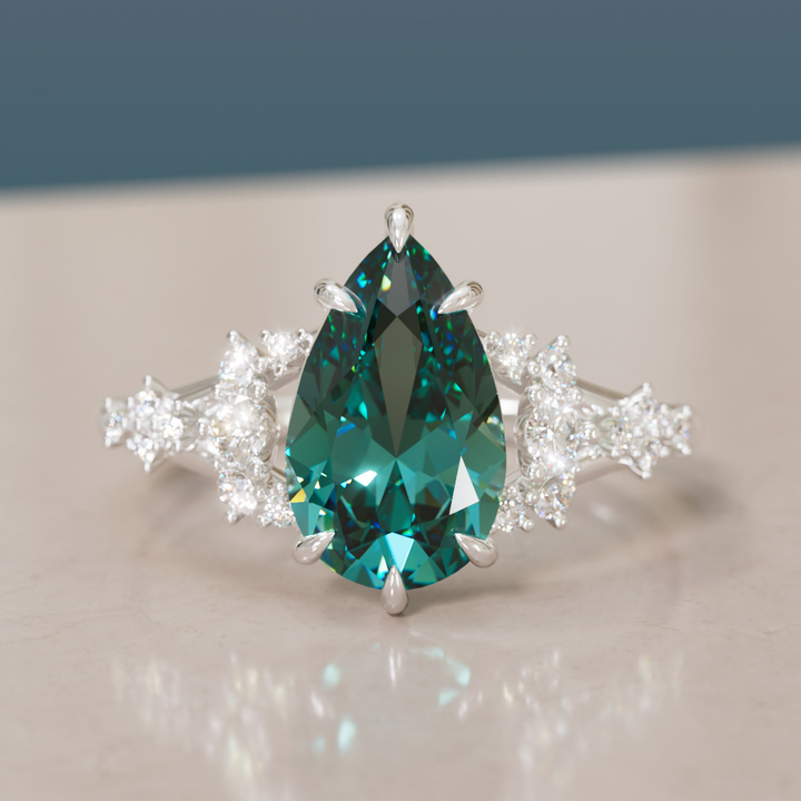 Unique Nature Pear Teal Sapphire Engagement Ring Lab Diamonds By Valley Rose