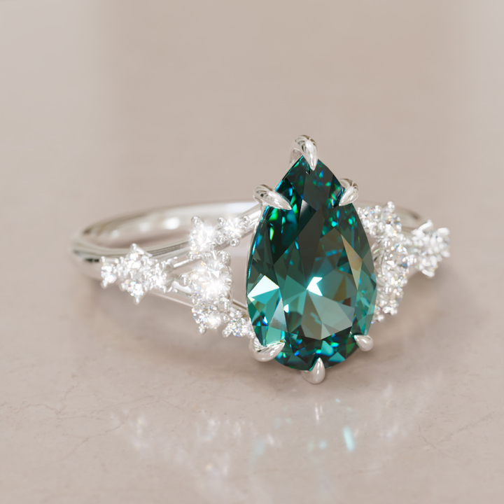 Unique Nature Pear Teal Sapphire Engagement Ring Lab Diamonds By Valley Rose