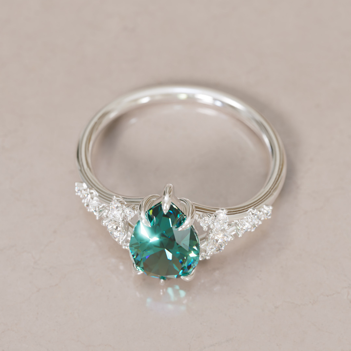 Unique Nature Pear Teal Sapphire Engagement Ring Lab Diamonds By Valley Rose