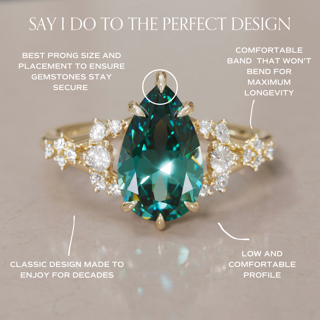 Unique Nature Pear Teal Sapphire Engagement Ring Lab Diamonds By Valley Rose