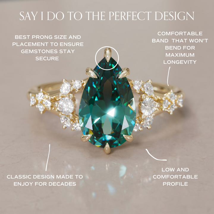 Unique Nature Pear Teal Sapphire Engagement Ring Lab Diamonds By Valley Rose