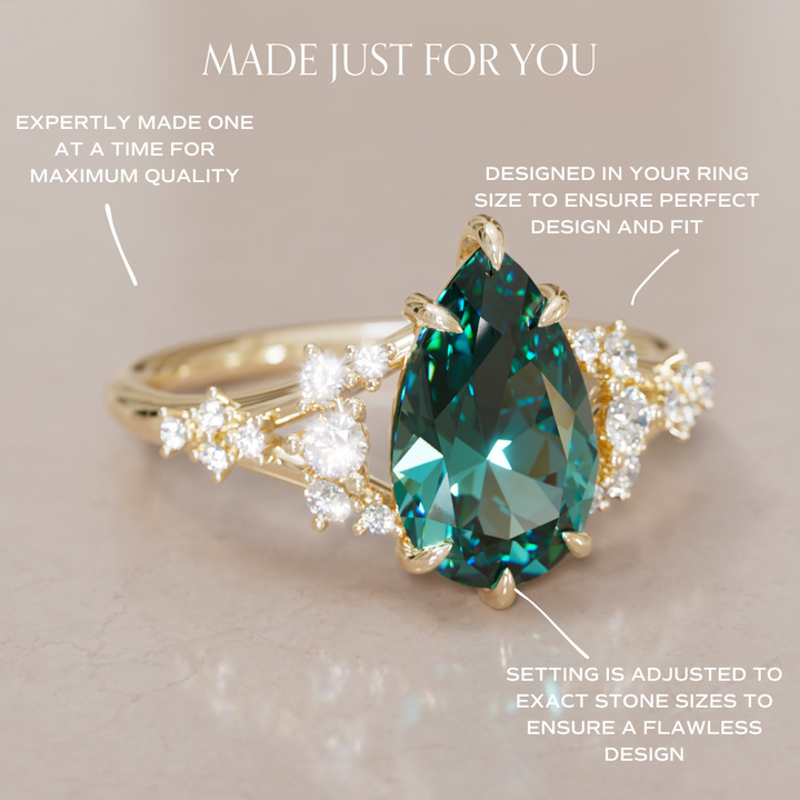 Unique Nature Pear Teal Sapphire Engagement Ring Lab Diamonds By Valley Rose