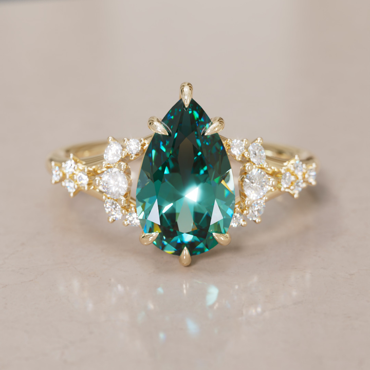 Unique Nature Pear Teal Sapphire Engagement Ring Lab Diamonds By Valley Rose