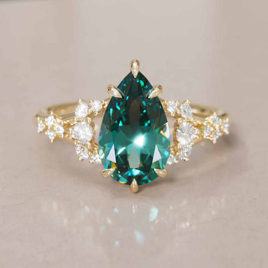 Unique Nature Pear Teal Sapphire Engagement Ring Lab Diamonds By Valley Rose