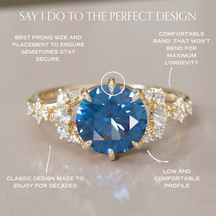 Unique Nature Round Blue Sapphire Engagement Ring Lab Diamonds By Valley Rose