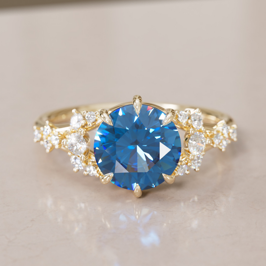 Unique Nature Round Blue Sapphire Engagement Ring Lab Diamonds By Valley Rose