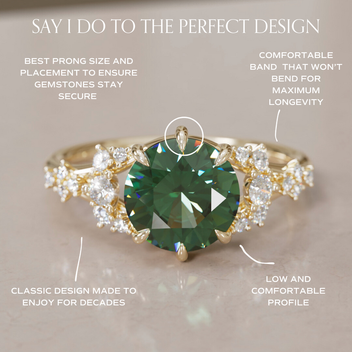 Unique Nature Round Green Sapphire Engagement Ring Lab Diamonds By Valley Rose
