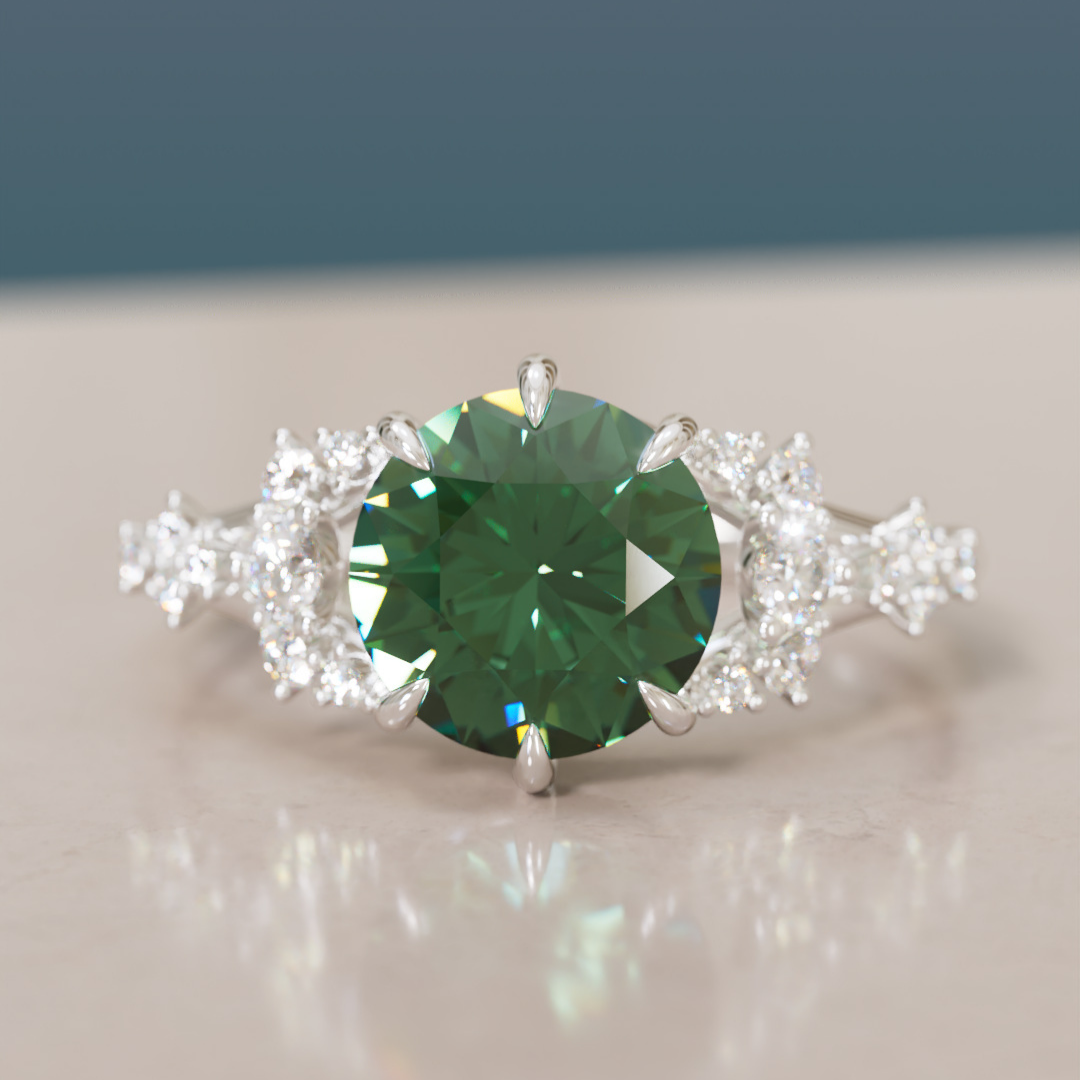 Unique Nature Round Green Sapphire Engagement Ring Lab Diamonds By Valley Rose