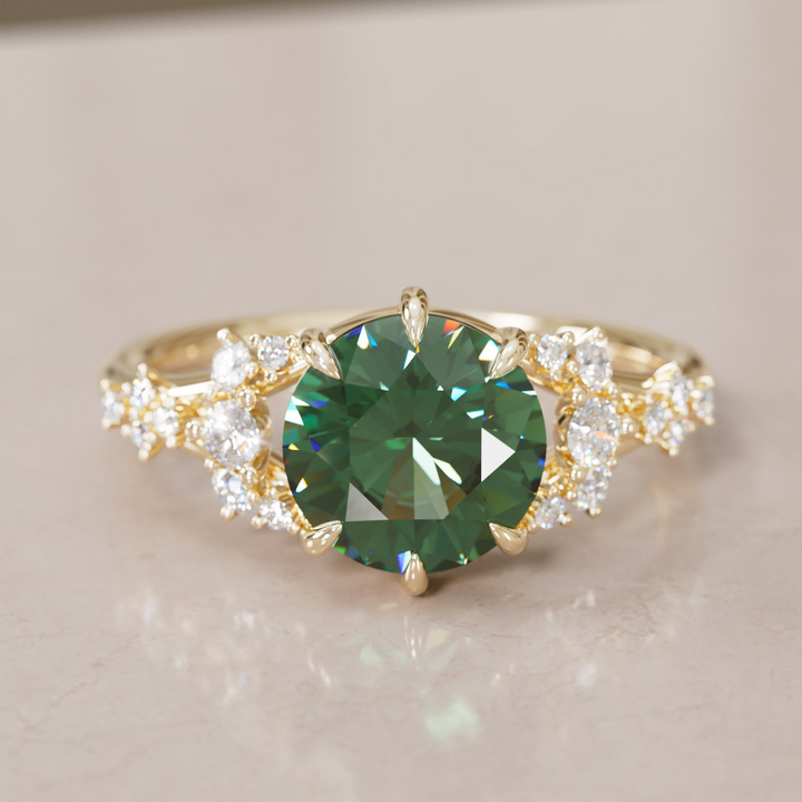 Unique Nature Round Green Sapphire Engagement Ring Lab Diamonds By Valley Rose