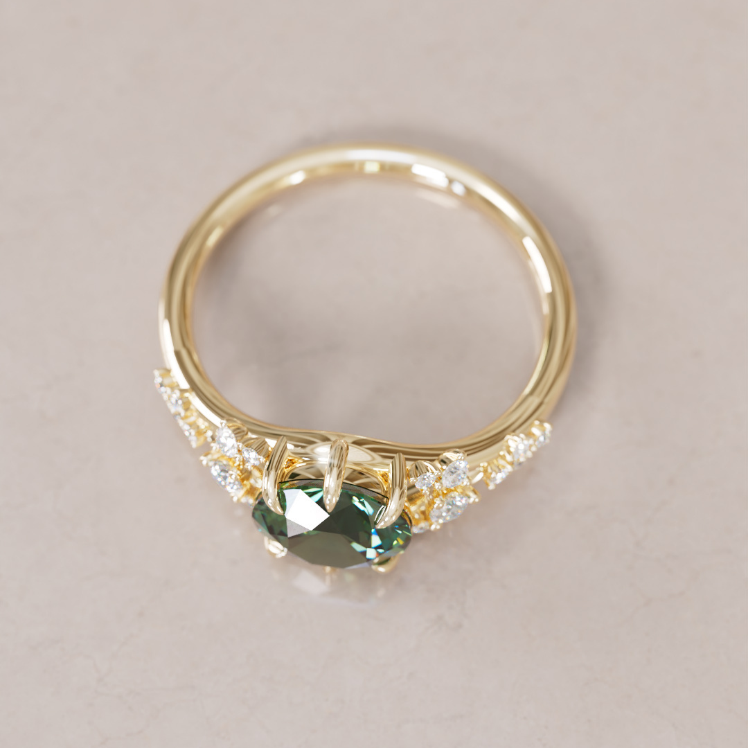 Unique Nature Round Green Sapphire Engagement Ring Lab Diamonds By Valley Rose