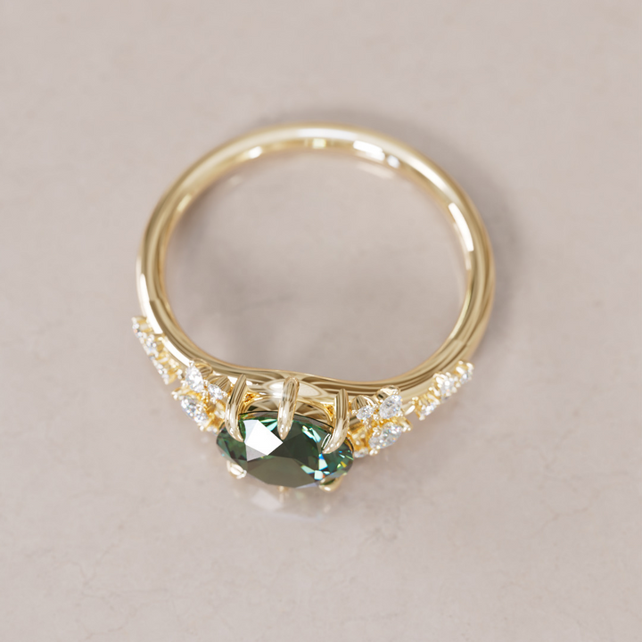 Unique Nature Round Green Sapphire Engagement Ring Lab Diamonds By Valley Rose