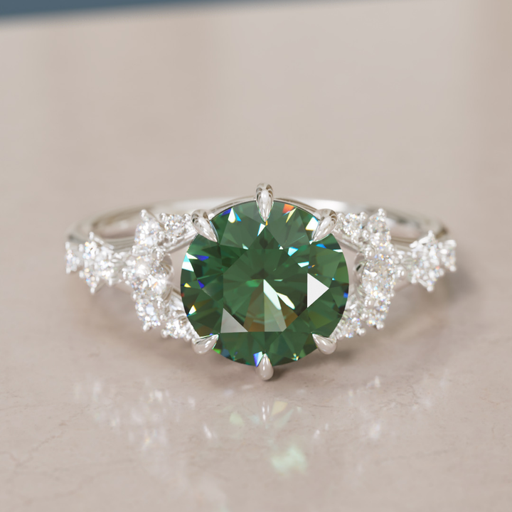 Unique Nature Round Green Sapphire Engagement Ring Lab Diamonds By Valley Rose