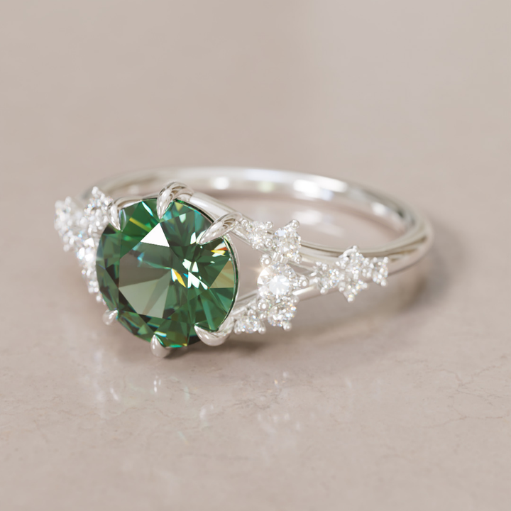 Unique Nature Round Green Sapphire Engagement Ring Lab Diamonds By Valley Rose