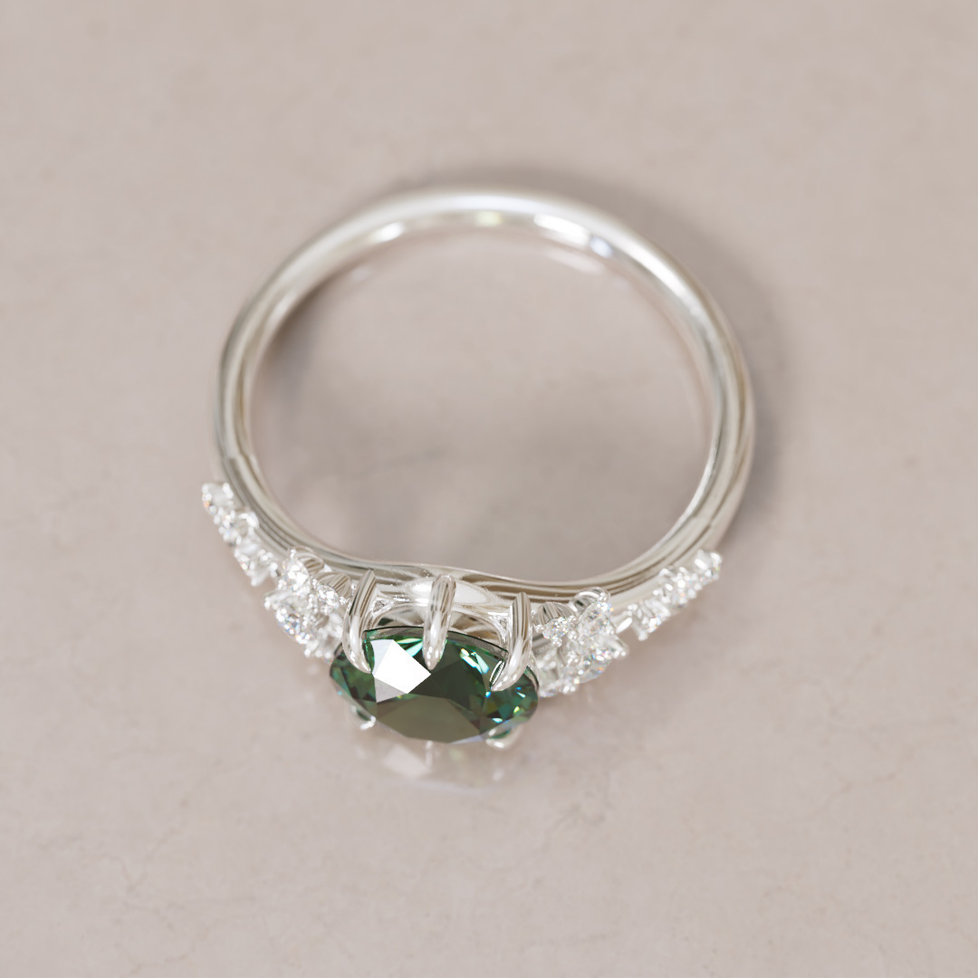 Unique Nature Round Green Sapphire Engagement Ring Lab Diamonds By Valley Rose