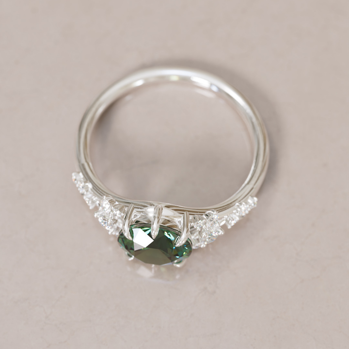 Unique Nature Round Green Sapphire Engagement Ring Lab Diamonds By Valley Rose