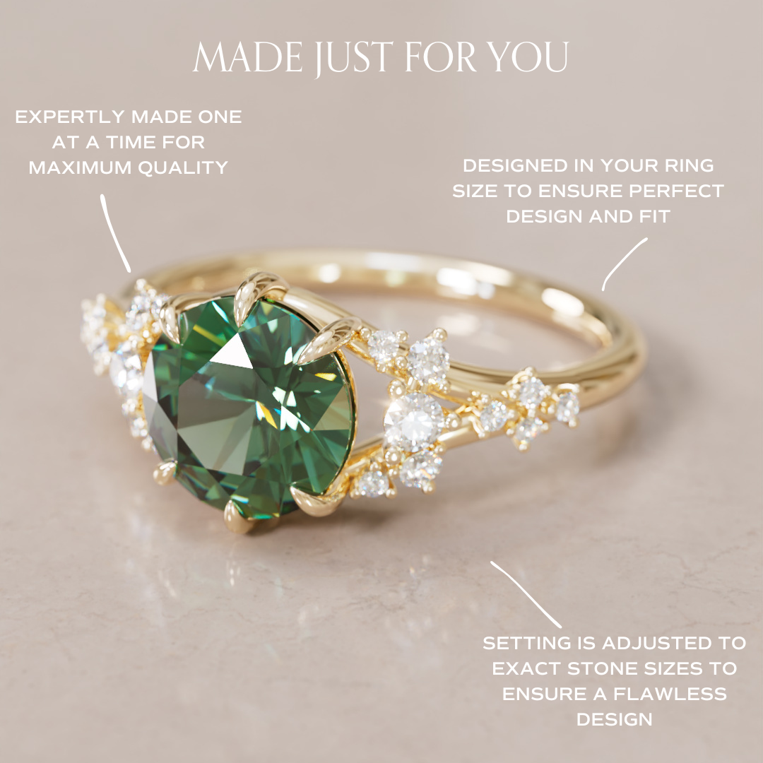 Unique Nature Round Green Sapphire Engagement Ring Lab Diamonds By Valley Rose