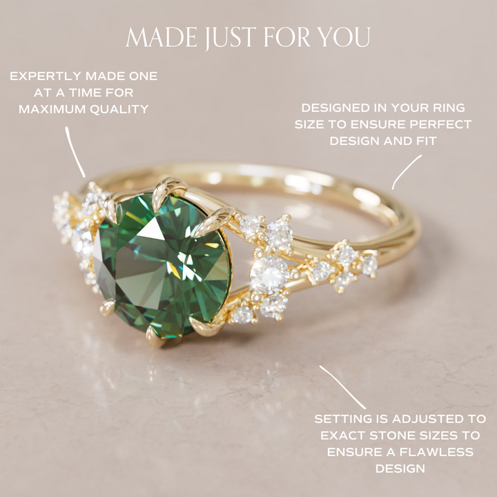 Unique Nature Round Green Sapphire Engagement Ring Lab Diamonds By Valley Rose