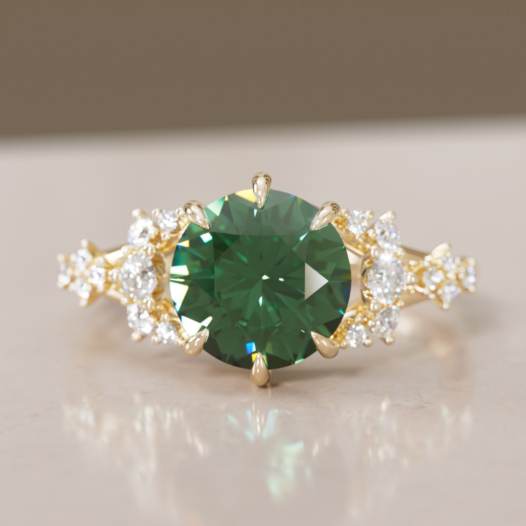 Unique Nature Round Green Sapphire Engagement Ring Lab Diamonds By Valley Rose