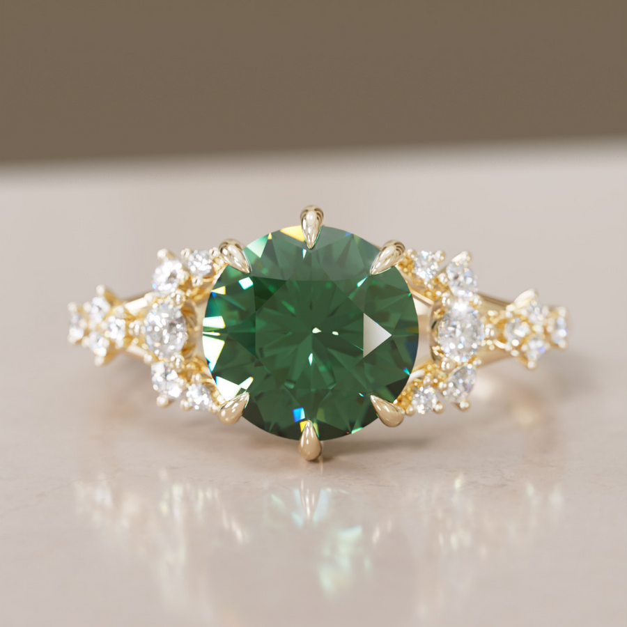 Unique Nature Round Green Sapphire Engagement Ring Lab Diamonds By Valley Rose