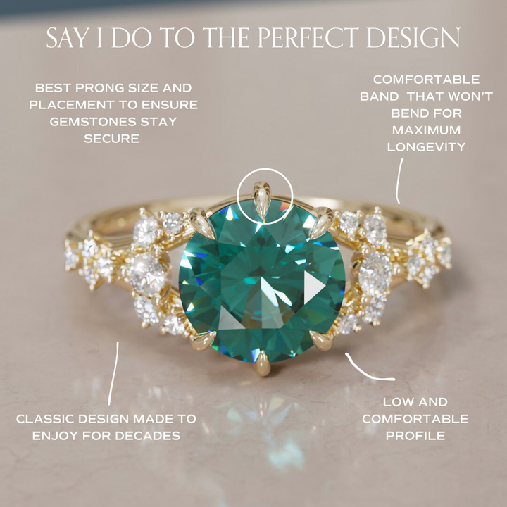 Unique Nature Round Teal Sapphire Engagement Ring Lab Diamonds By Valley Rose