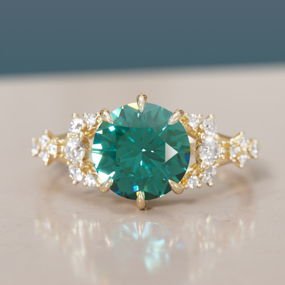 Unique Nature Round Teal Sapphire Engagement Ring Lab Diamonds By Valley Rose