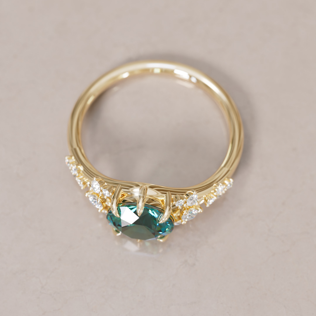 Unique Nature Round Teal Sapphire Engagement Ring Lab Diamonds By Valley Rose
