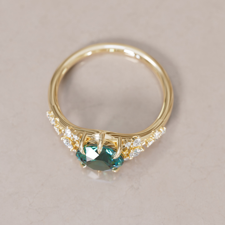 Unique Nature Round Teal Sapphire Engagement Ring Lab Diamonds By Valley Rose