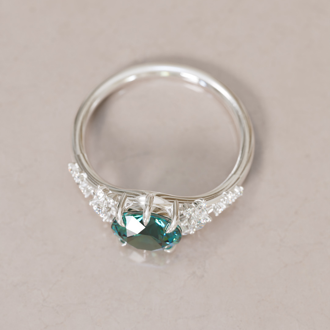 Unique Nature Round Teal Sapphire Engagement Ring Lab Diamonds By Valley Rose