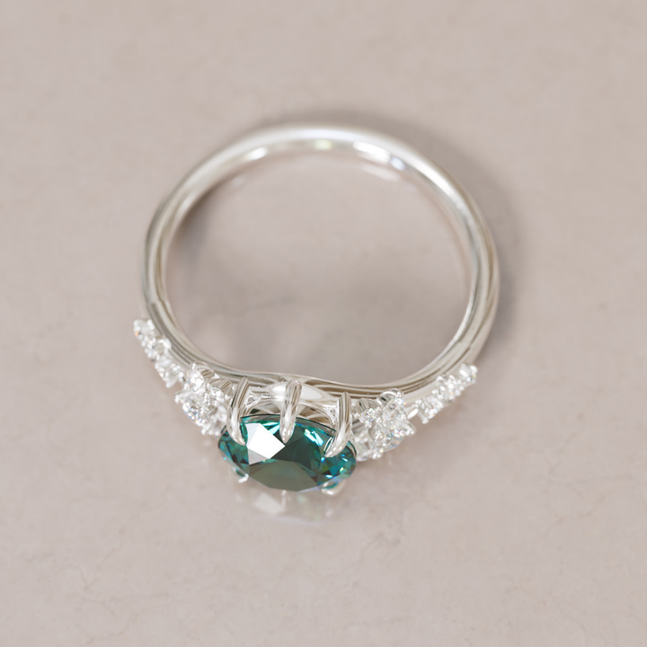 Unique Nature Round Teal Sapphire Engagement Ring Lab Diamonds By Valley Rose