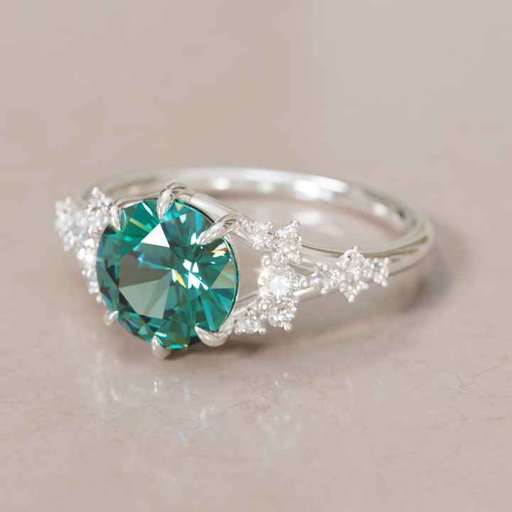 Unique Nature Round Teal Sapphire Engagement Ring Lab Diamonds By Valley Rose