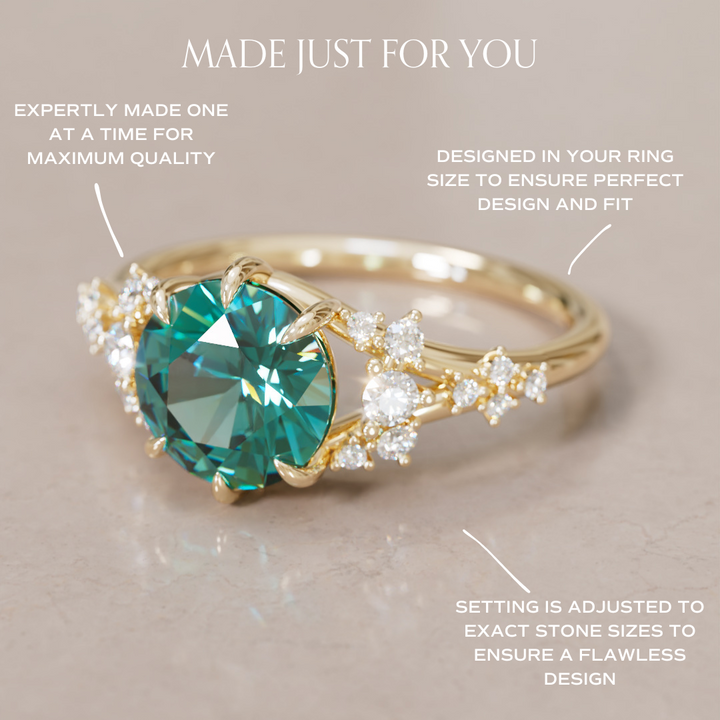 Unique Nature Round Teal Sapphire Engagement Ring Lab Diamonds By Valley Rose