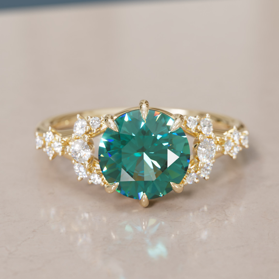 Unique Nature Round Teal Sapphire Engagement Ring Lab Diamonds By Valley Rose