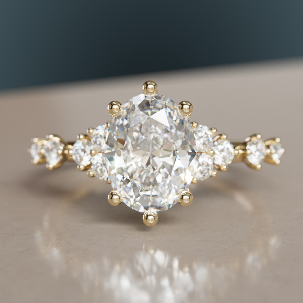 Unique Oval Engagement Ring with Celestial Fairytale Diamonds By Valley Rose