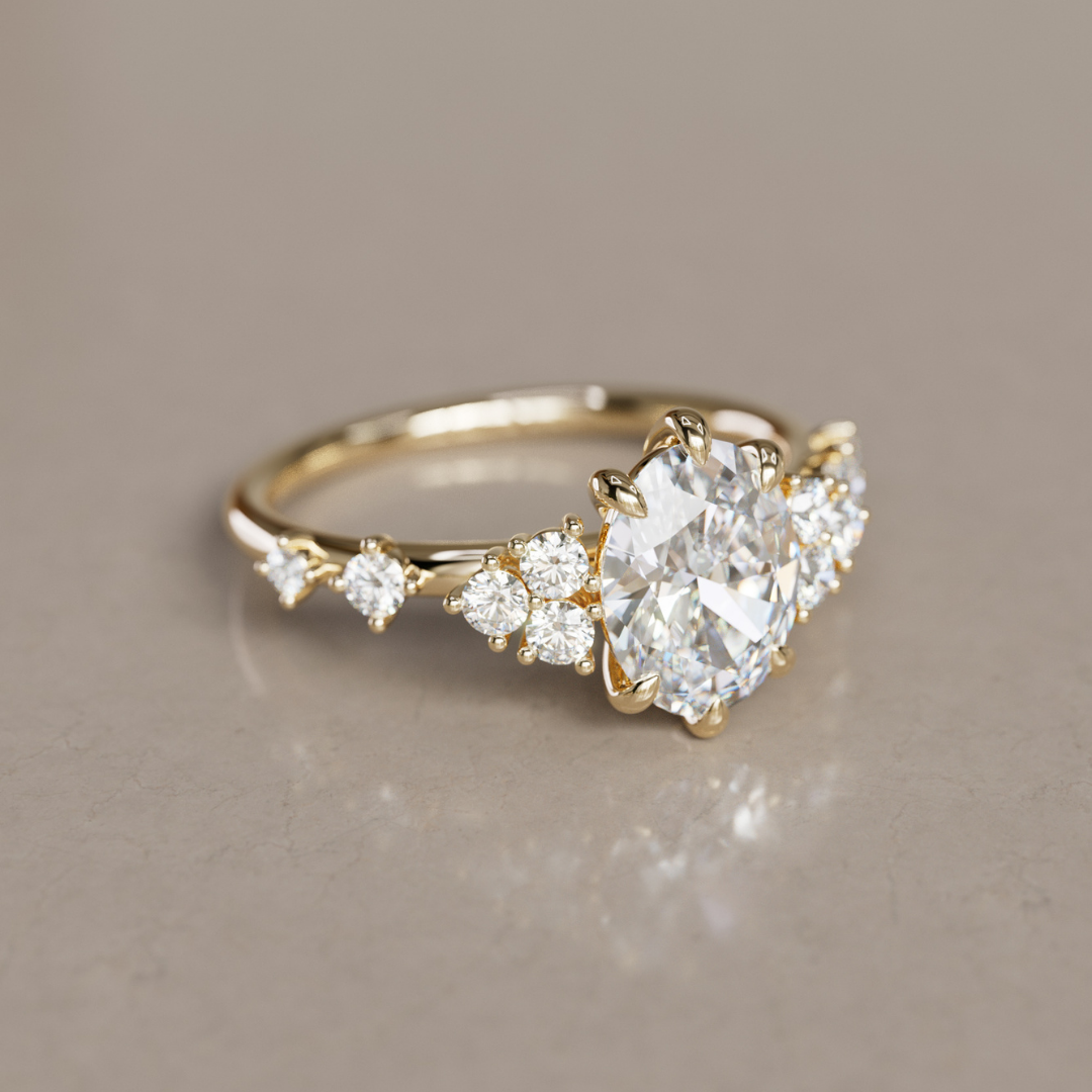 Unique Oval Engagement Ring with Celestial Fairytale Diamonds By Valley Rose