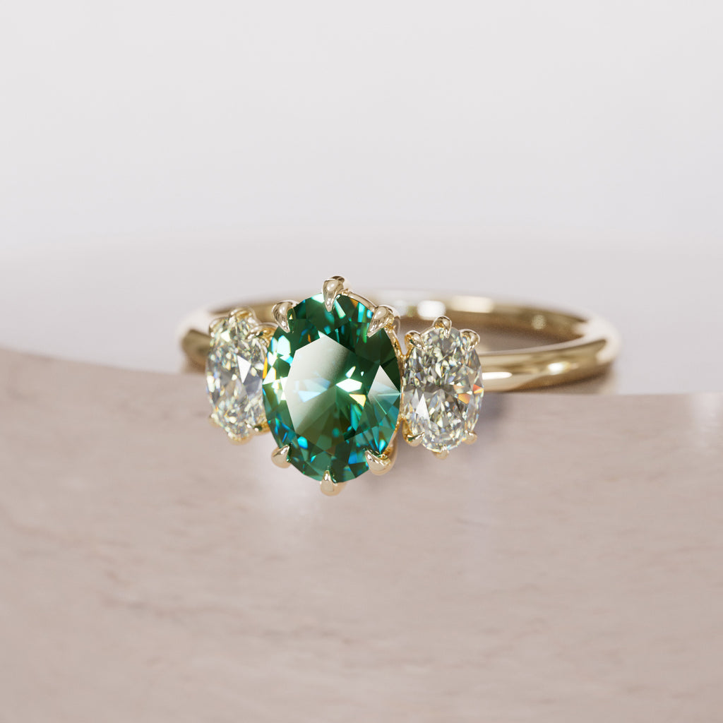 Unique Oval Green Sapphire Engagement Ring with Diamonds By Valley Rose