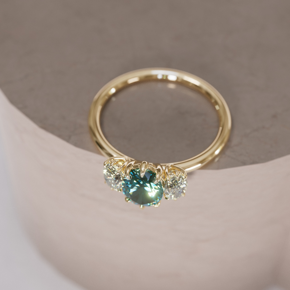 Unique Oval Teal Sapphire Engagement Ring with Diamonds By Valley Rose