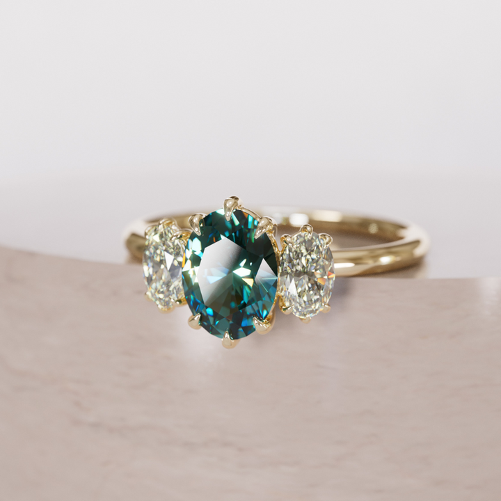 Unique Oval Teal Sapphire Engagement Ring with Diamonds By Valley Rose