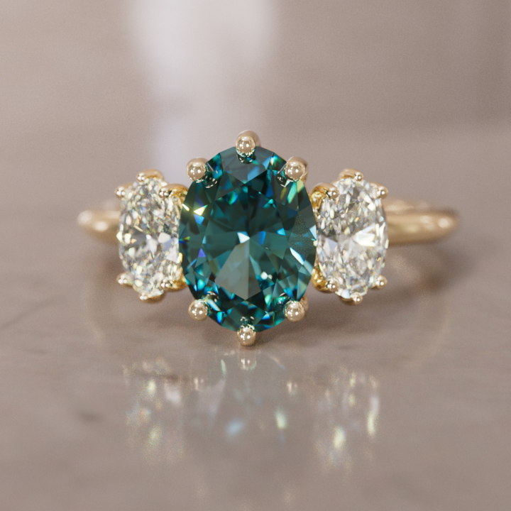 Unique Oval Teal Sapphire Engagement Ring with Diamonds By Valley Rose
