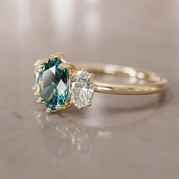 Unique Oval Teal Sapphire Engagement Ring with Diamonds By Valley Rose