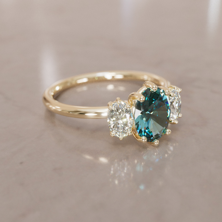 Unique Oval Teal Sapphire Engagement Ring with Diamonds By Valley Rose
