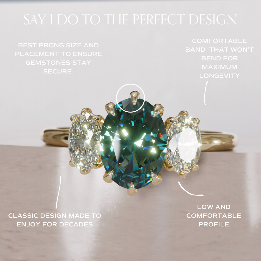 Unique Oval Teal Sapphire Engagement Ring with Diamonds By Valley Rose