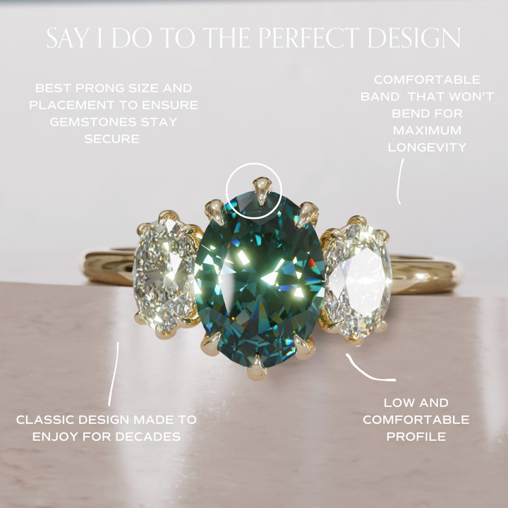 Unique Oval Teal Sapphire Engagement Ring with Diamonds By Valley Rose