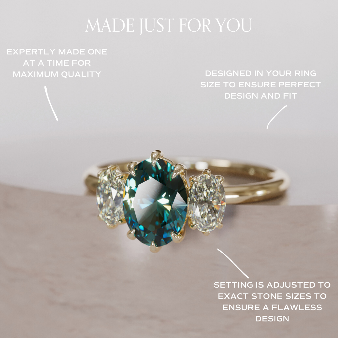 Unique Oval Teal Sapphire Engagement Ring with Diamonds By Valley Rose